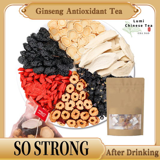 “ ginseng tea benefits”“ what is ginseng tea good for” “ Antioxidant Tea”  “tea that gives you energy ”“energy boosting tea ”“ high antioxidant foods” “Anti-fatigue boost”“  Antioxidant drink”“how to improve energy” “foods that support kidney health” “ Lower back pain relief”“Joint pain relief”“ Herbal teas”“Traditional Chinese medicine ””herbs that strengthen the immune systemnal Chinese Formulation”“herbal blend” “herbal blend””Goji Berry””mulberries”“long yan fruit”“reduce stress”