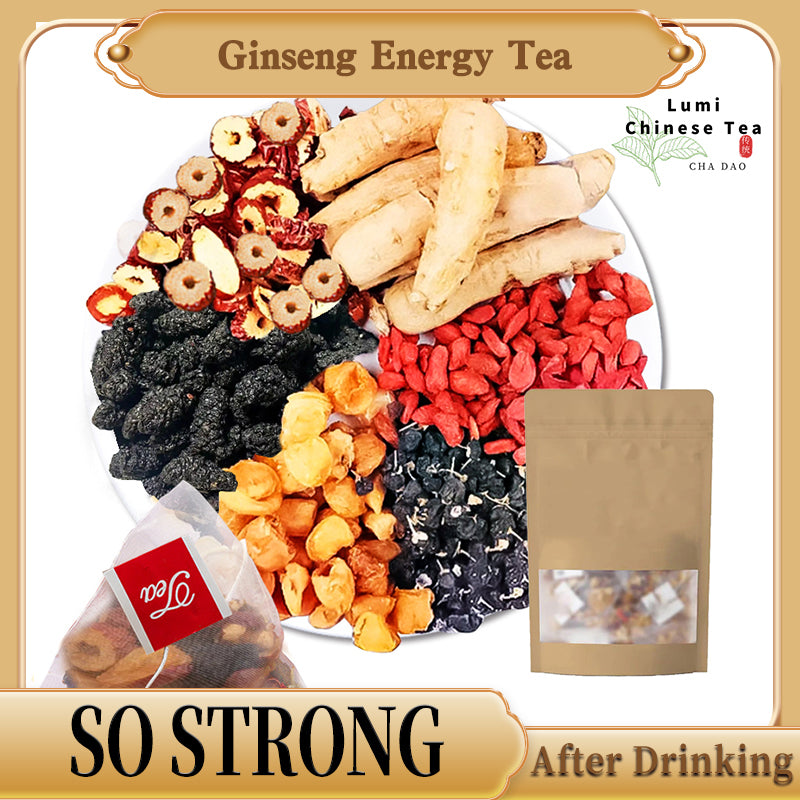 “ginseng tea”“ ginseng tea benefits”“ what is ginseng tea good for” “energy tea”  “tea that gives you energy ”“energy boosting tea ”“tea for stress relief”“ high antioxidant foods” “Anti-fatigue boost”“ energy drink”“how to improve energy” “foods that support kidney health” “ Lower back pain relief”“Joint pain relief”“ Herbal teas”
“Traditional Chinese medicine ””Traditional Chinese Formulation”“Not suitable for: Pregnant women” “herbal blend””Goji Berry””mulberries”